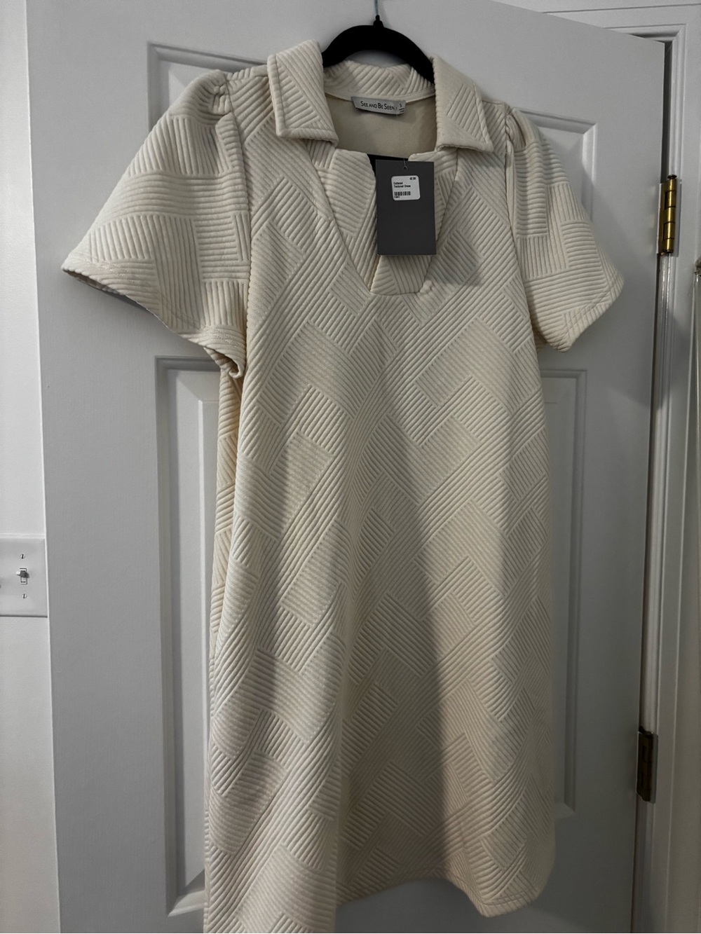 Cream Textured Knee Length Dress